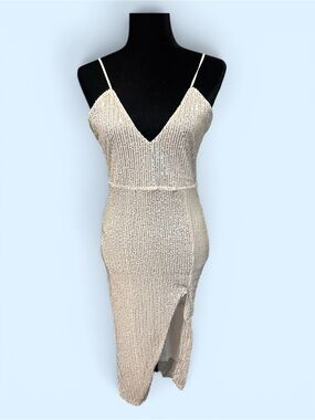 chicme Champagne Sequin Slip Midi Dress 030